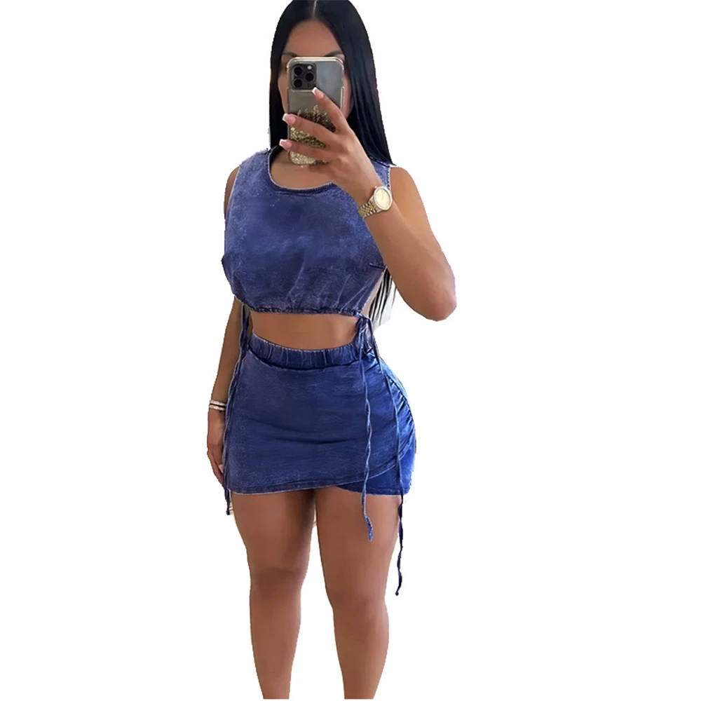 Elastic Waist High-Stretch Dark Blue Denim Mini Skirt – Ripped Slim Fit Sexy Skirt for Trendy Women